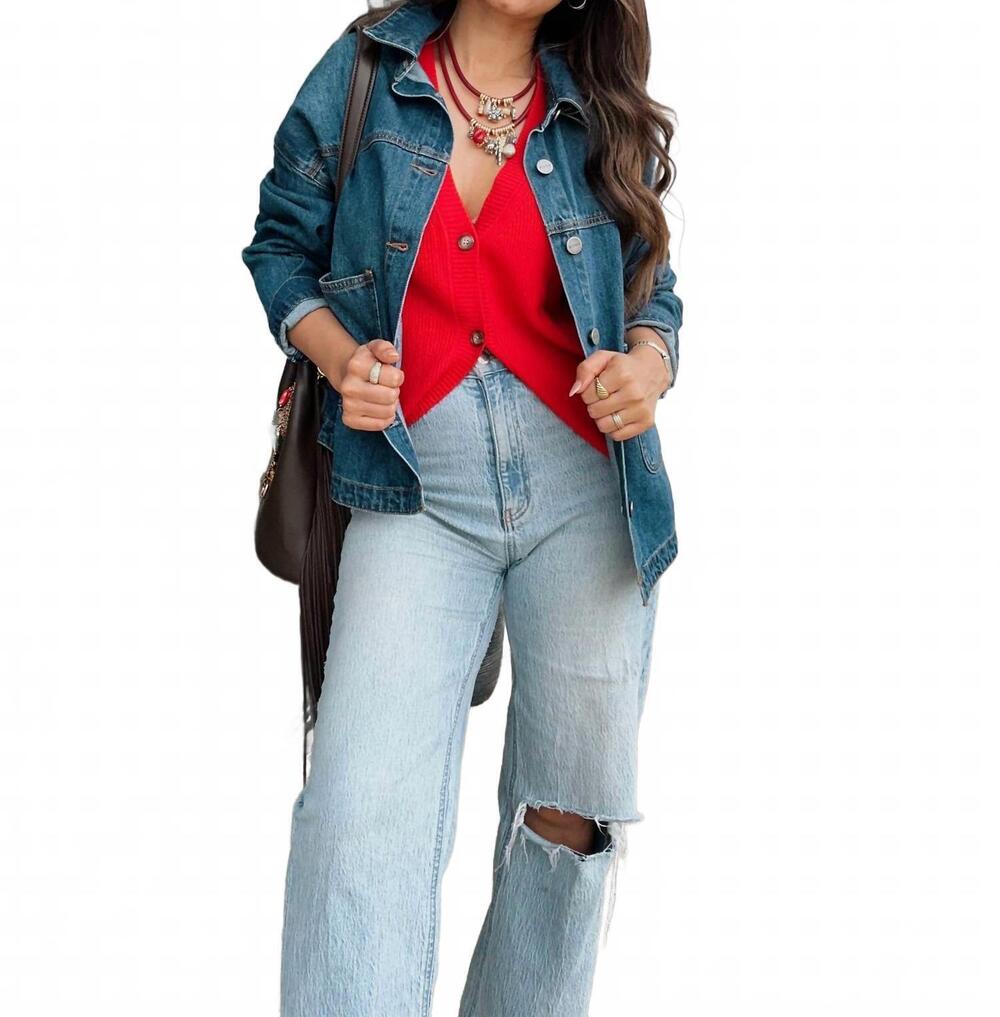 NEW RISEN jordan denim jacket in medium/dark wash blue